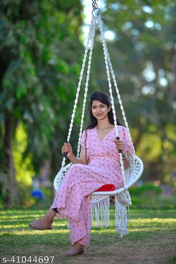 Curio Centre Make in India Round Premium Swing with Polyester Ropes & Mild Steel Frame for Adults & Kids/Indoor Outdoor Hanging Swing Chair with Cushion & Accessories (73 x 81 x 149 cm, White) - White,  , Pack of1 